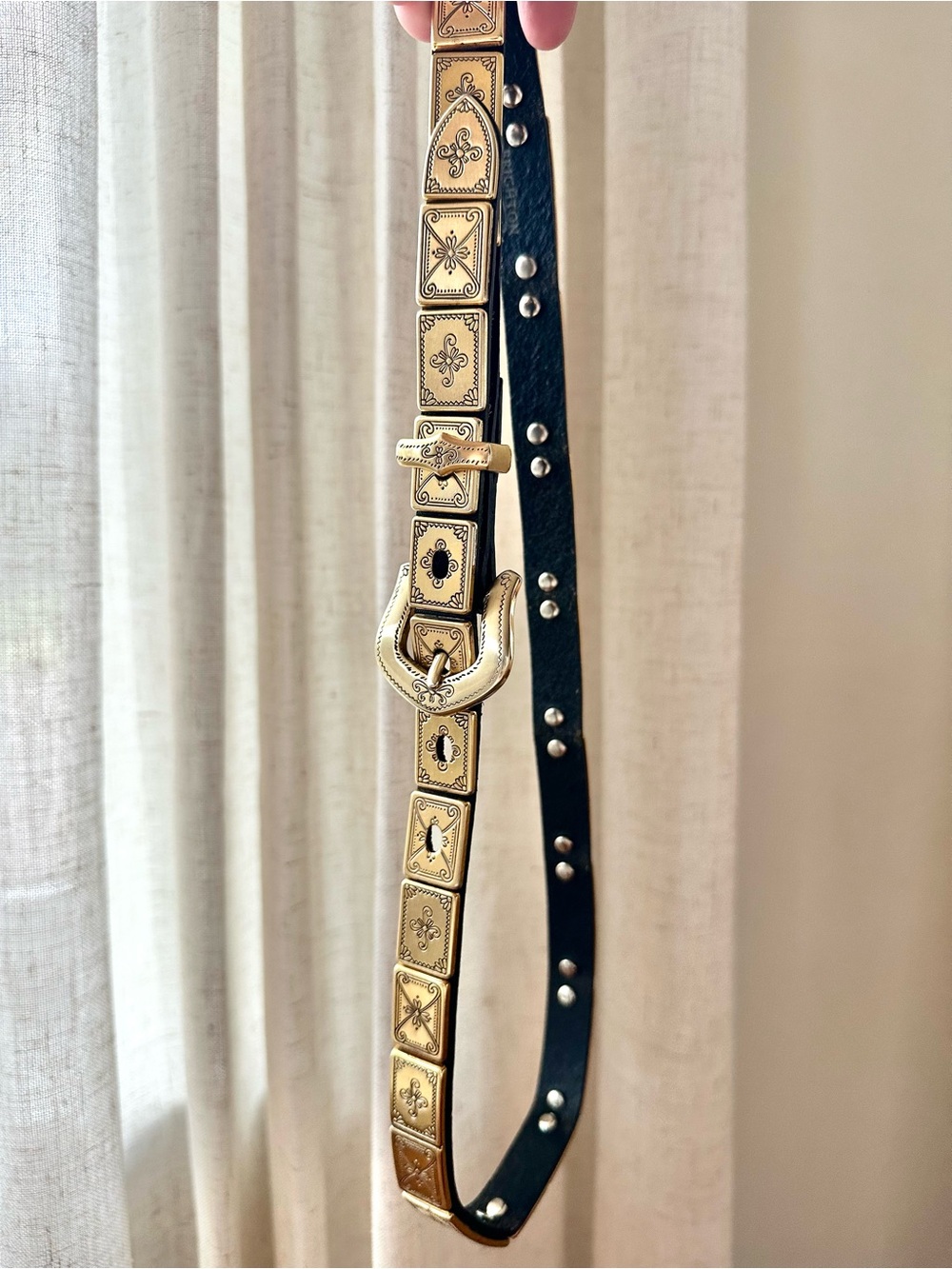 Vintage Brighton Gold Link Belt Medium 34713 90s Leather Glam Old Money